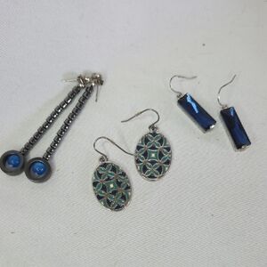 Blue Earrings Lot Of 3 Pairs Great Condition Costume Jewelry